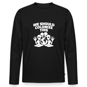 Espace Espace Terre Colonisation de l’espace - T-shirt manches longues Premium bio Homme - noir - Devant - Nico (187cm)