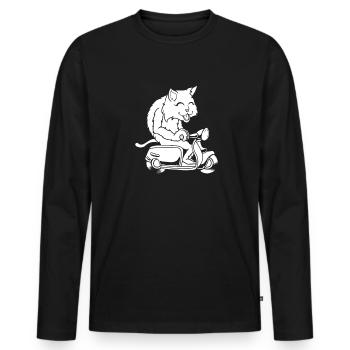 Motorroller Katze - Männer Premium Bio Langarmshirt - Schwarz - Vorne - Nico (187cm)
