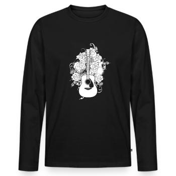 Acoustic Guitar Flowers - Men's Premium Organic Long Sleeve Shirt - black - Front - Nico (187cm)