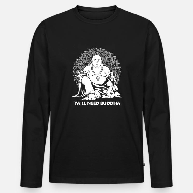 Buddha Buddhist Witzig - Männer Premium Bio Langarmshirt - Schwarz