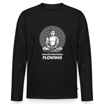 Humour bouddhiste de Bouddha - T-shirt manches longues Premium bio Homme - noir - Devant - Nico (187cm)
