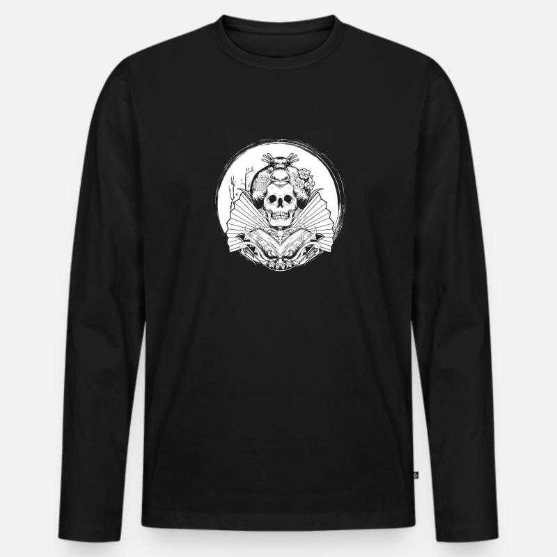 Geisha Schädel - Männer Premium Bio Langarmshirt - Schwarz