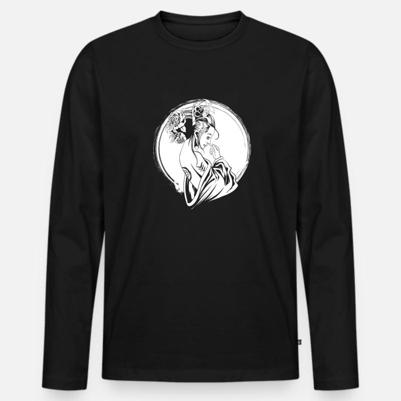 Geisha Blumen - Männer Premium Bio Langarmshirt - Schwarz