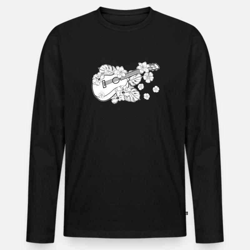 Ukulele Blumen - Männer Premium Bio Langarmshirt - Schwarz