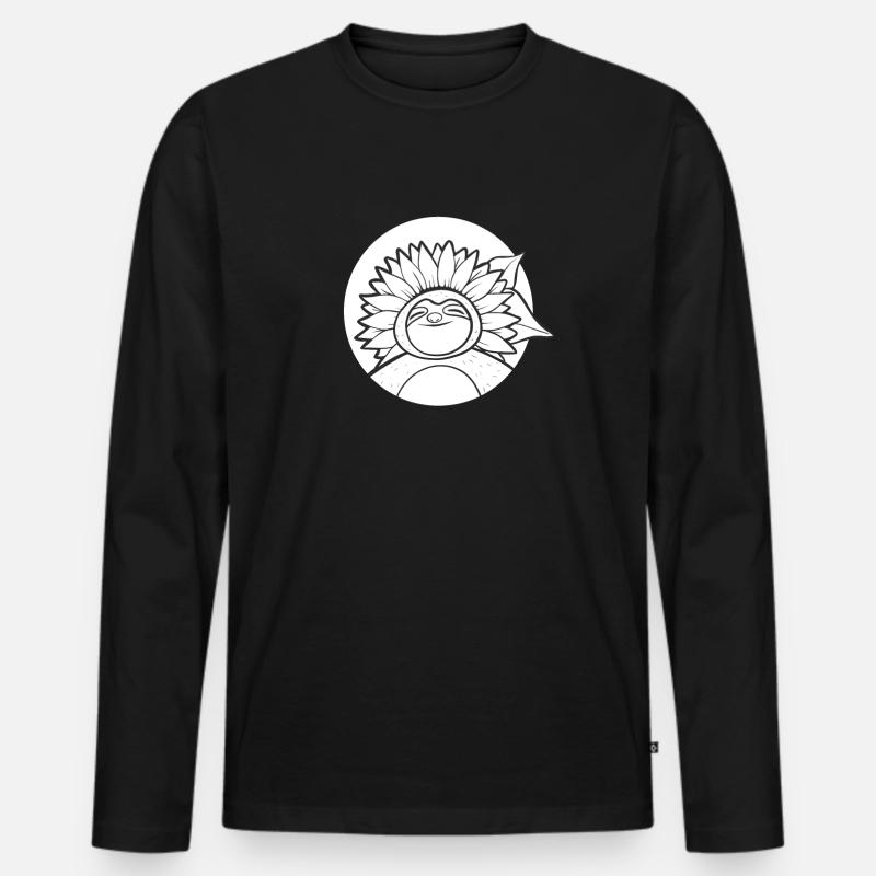 Faultier Sonnenblume - Männer Premium Bio Langarmshirt - Schwarz