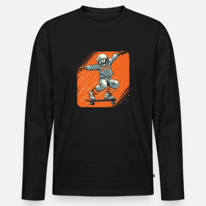 Skateboard Skater Astronaut - Männer Premium Bio Langarmshirt - Schwarz