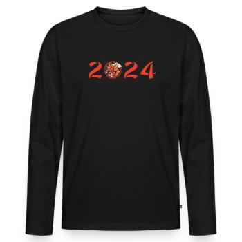 Année du Dragon 2024 - T-shirt manches longues Premium bio Homme - noir - Devant - Nico (187cm)