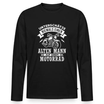 Motorradfahrer Alter Mann Biker Motorrad Rentner - Männer Premium Bio Langarmshirt - Schwarz - Vorne - Nico (187cm)