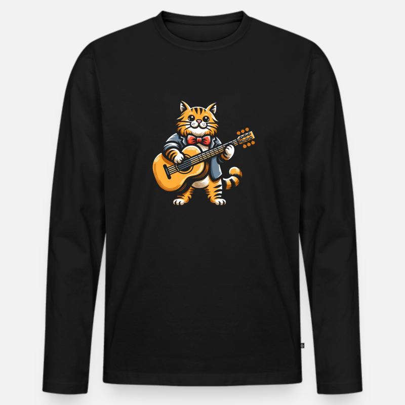 Akustikgitarre Katze - Männer Premium Bio Langarmshirt - Schwarz