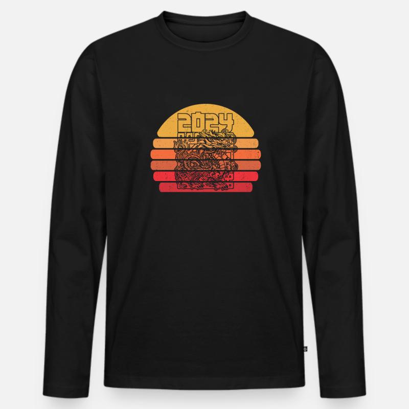 Jahr Des Drachen 2024 - Männer Premium Bio Langarmshirt - Schwarz