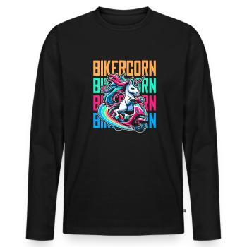 Motorroller Einhorn Scootercorn - Männer Premium Bio Langarmshirt - Schwarz - Vorne - Nico (187cm)