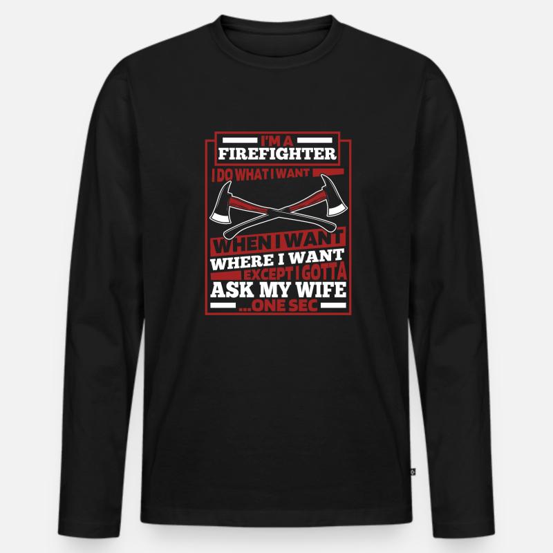 Feuerwehrmann - Männer Premium Bio Langarmshirt - Schwarz