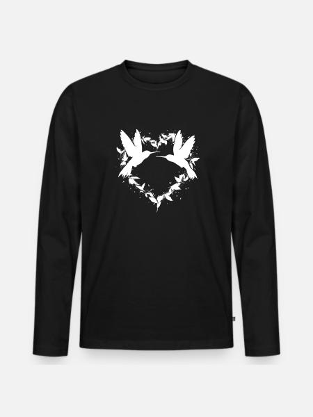 Colibri Coeur Amour Oiseau - T-shirt manches longues Premium bio Homme - noir