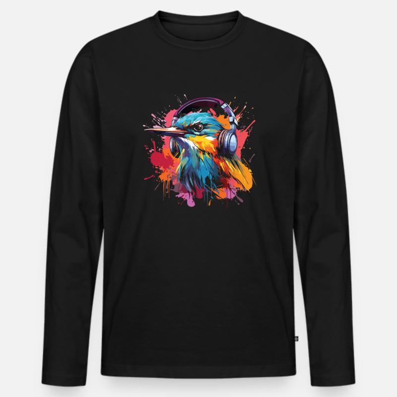 Kolibri Kopfhörer - Männer Premium Bio Langarmshirt - Schwarz