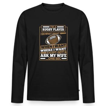 Rugby - Männer Premium Bio Langarmshirt - Schwarz - Vorne - Nico (187cm)