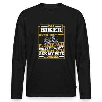 Motorroller - Männer Premium Bio Langarmshirt - Schwarz - Vorne - Nico (187cm)