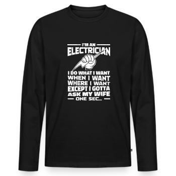 Electrician, Electronics Technician - Men's Premium Organic Long Sleeve Shirt - black - Front - Nico (187cm)