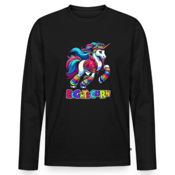 80s Eighties Unicorn Eighticorn - Men's Premium Organic Long Sleeve Shirt - black - Front - Nico (187cm)