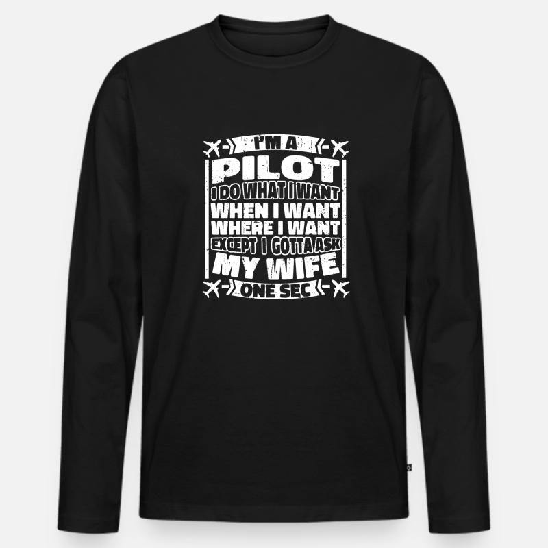Flugzeug Pilot - Männer Premium Bio Langarmshirt - Schwarz