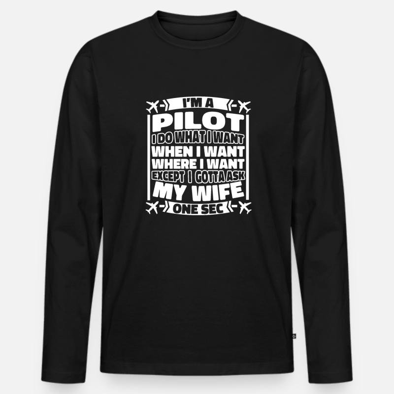 Flugzeug Pilot - Männer Premium Bio Langarmshirt - Schwarz
