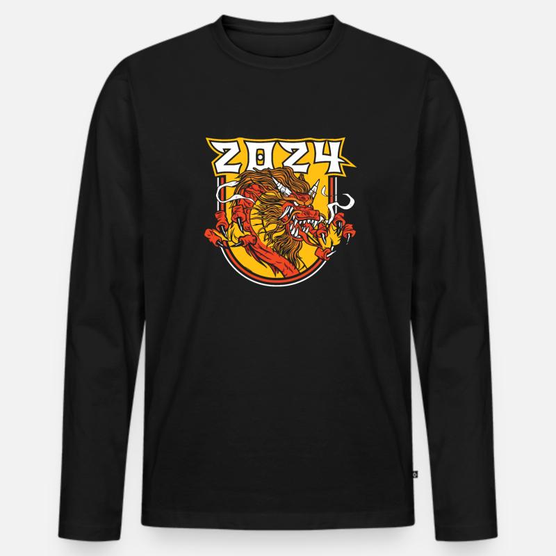 Jahr Des Drachen 2024 - Männer Premium Bio Langarmshirt - Schwarz