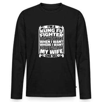 Kung Fu Funny - Men's Premium Organic Long Sleeve Shirt - black - Front - Nico (187cm)