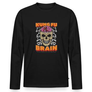 Kung Fu Skull Kung Fu Brain - Men's Premium Organic Long Sleeve Shirt - black - Front - Nico (187cm)