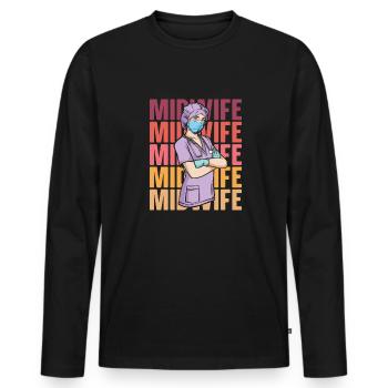 Sage-femme - T-shirt manches longues Premium bio Homme - noir - Devant - Nico (187cm)