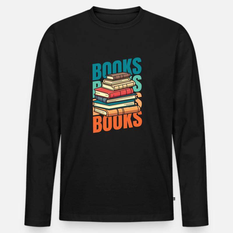 Buch Leseratte Bücherwurm - Männer Premium Bio Langarmshirt - Schwarz