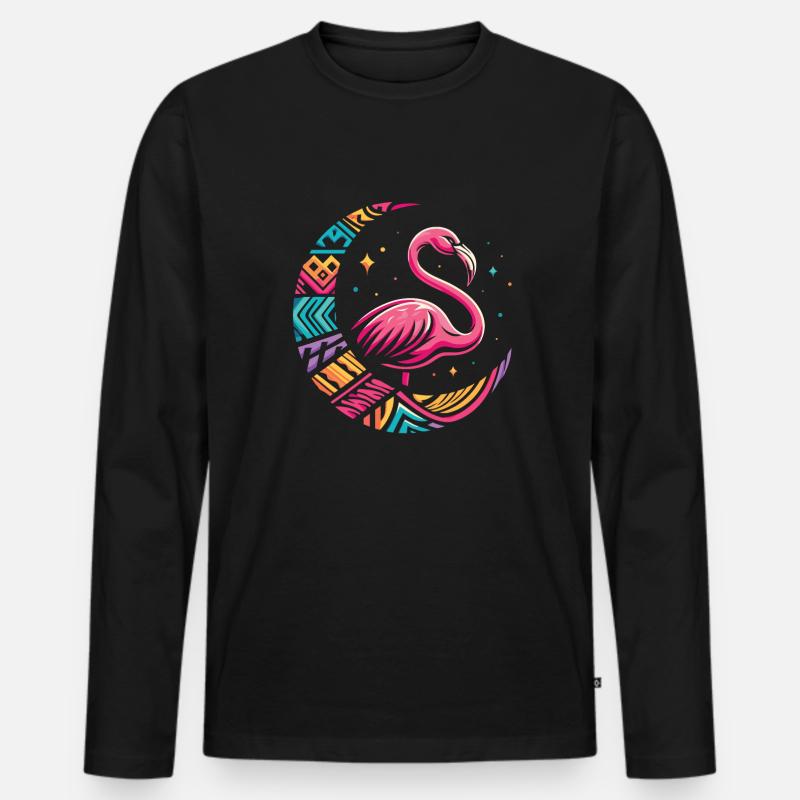 Flamingo Stammes Moon - Männer Premium Bio Langarmshirt - Schwarz