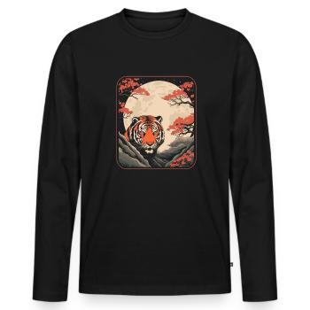 Tiger Japan Cherry Blossom Moon - Männer Premium Bio Langarmshirt - Schwarz - Vorne - Nico (187cm)