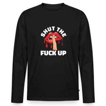 Black Humor Funny Funny Lips Stfu - Men's Premium Organic Long Sleeve Shirt - black - Front - Nico (187cm)