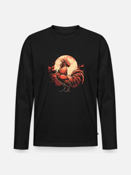 Chicken Hen Moon Howling - Men's Premium Organic Long Sleeve Shirt - black