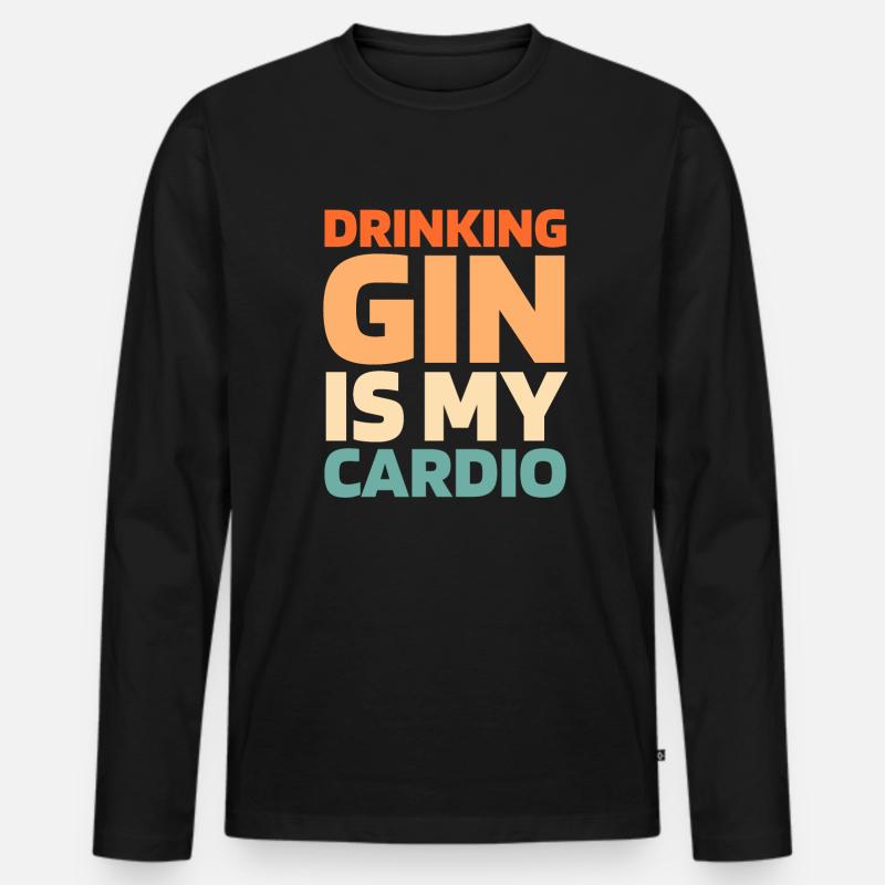Gin Funny Cardio Quote - Männer Premium Bio Langarmshirt - Schwarz