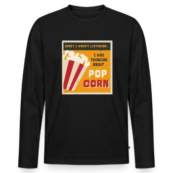Manger du pop-corn Ironic Saying Corn Pop Corn - T-shirt manches longues Premium bio Homme - noir - Devant - Nico (187cm)