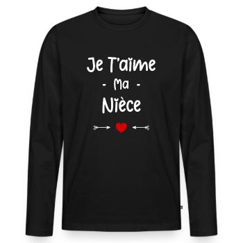 je t'aime ma Nièce - T-shirt manches longues Premium bio Homme - noir - Devant - Nico (187cm)