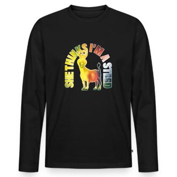 Shrek Design Donkey & Quote She Thinks I'm A Steed - Men's Premium Organic Long Sleeve Shirt - black - Front - Nico (187cm)