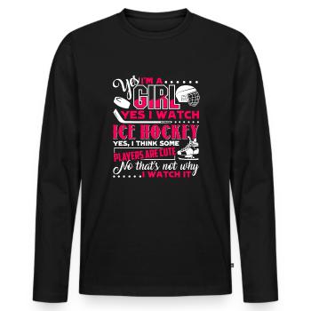 Eishockey Ich liebe Eishockey - Männer Premium Bio Langarmshirt - Schwarz - Vorne - Nico (187cm)