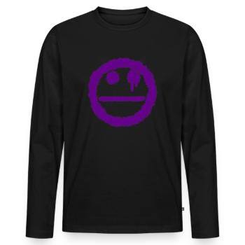 smilie neutral lila - Männer Premium Bio Langarmshirt - Schwarz - Vorne - Nico (187cm)