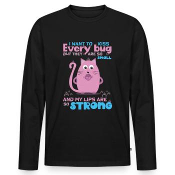 Funny Quote with Cat, Insect Humor - Men's Premium Organic Long Sleeve Shirt - black - Front - Nico (187cm)