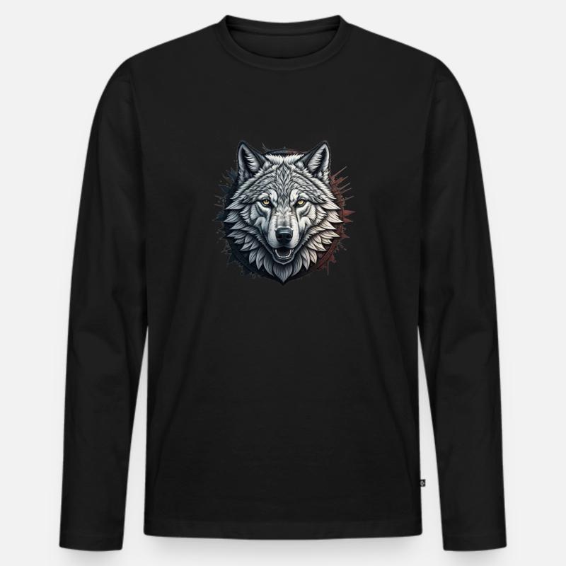 Wolf - Männer Premium Bio Langarmshirt - Schwarz