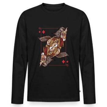 Unicorn Steampunk Card Game Diamonds Queen Poker - Men's Premium Organic Long Sleeve Shirt - black - Front - Nico (187cm)