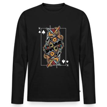 Eagle Owl Steampunk Jeu de Cartes Spades King Poker - T-shirt manches longues Premium bio Homme - noir - Devant - Nico (187cm)