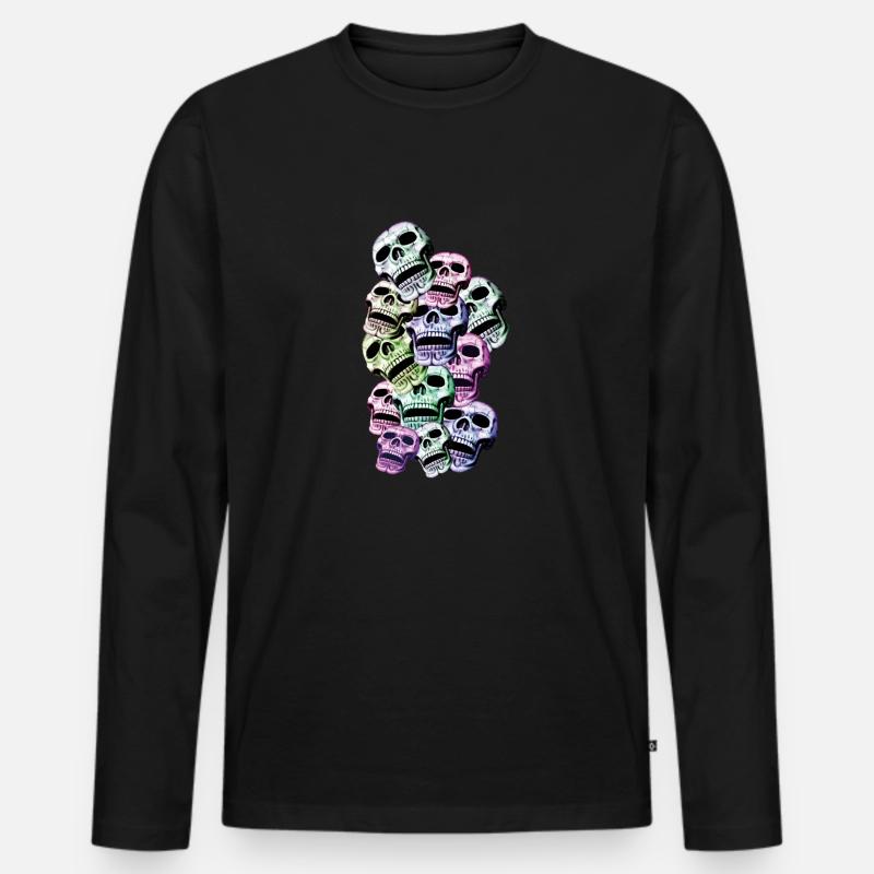 Bunte Skulls - Totenköpfe - Männer Premium Bio Langarmshirt - Schwarz