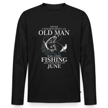 Geburtstag Angler Shirt alter Mann Juni geboren - Männer Premium Bio Langarmshirt - Schwarz - Vorne - Nico (187cm)