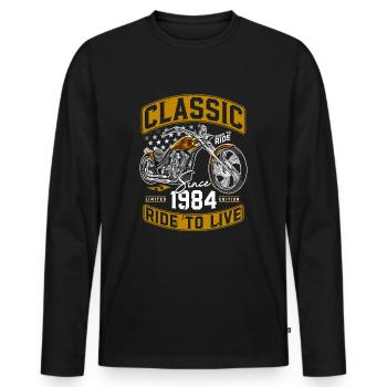 1984 Vintage Motorcycle Biker Motorcyclist - Men's Premium Organic Long Sleeve Shirt - black - Front - Nico (187cm)