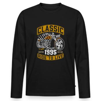 1995 Vintage Motorcycle Biker Motorcyclist - Men's Premium Organic Long Sleeve Shirt - black - Front - Nico (187cm)