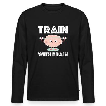 Train with brains | Fitness, Brain, Dumbbell - Men's Premium Organic Long Sleeve Shirt - black - Front - Nico (187cm)
