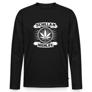 Schillah - Highlife White 01 - Men's Premium Organic Long Sleeve Shirt - black - Front - Nico (187cm)