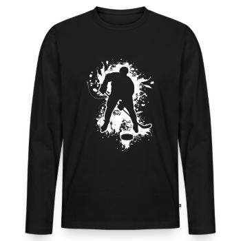 Joueur d'art Splash Silhouette de hockey sur glace - T-shirt manches longues Premium bio Homme - noir - Devant - Nico (187cm)